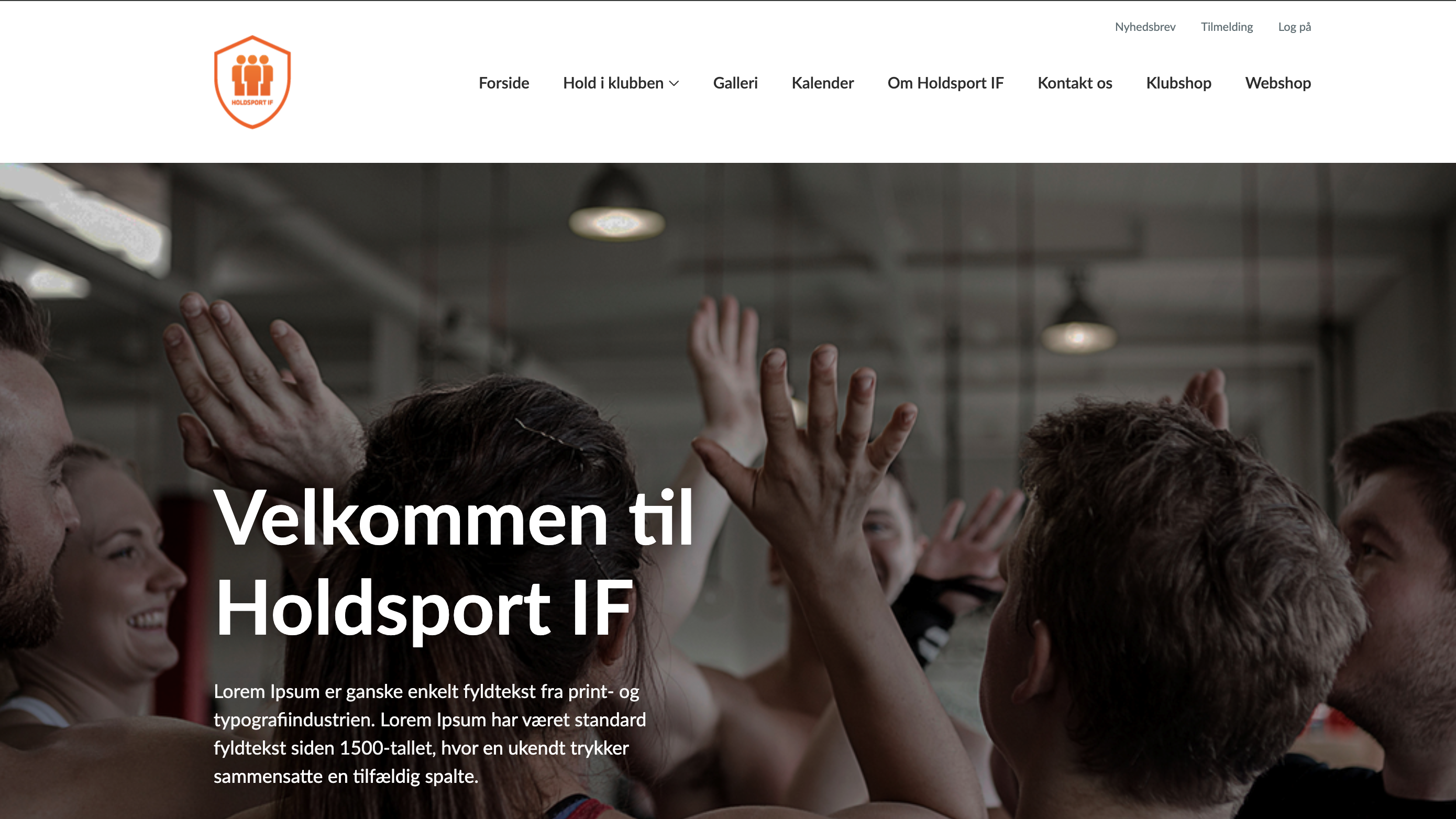 Klubbens offentlige hjemmeside i Holdsport med forside, menu og galleri